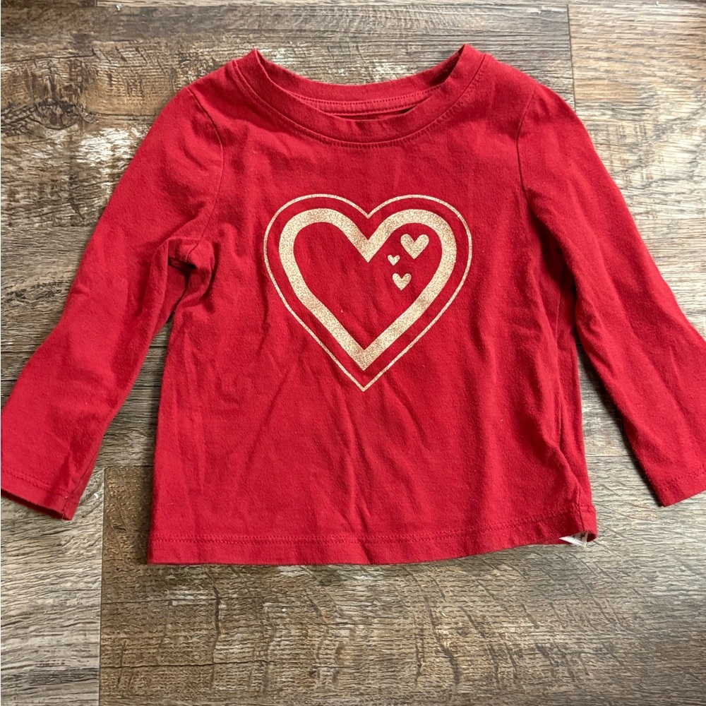 Cat & Jack Red Long Sleeve Shirt with Heart Design